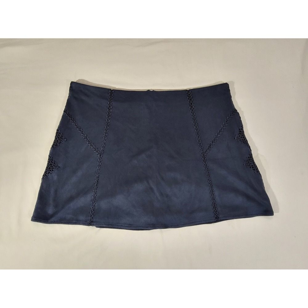 American Rag Cie Navy Blue Faux Suede Crochet Lace Trim Mini Skirt XXL Womens